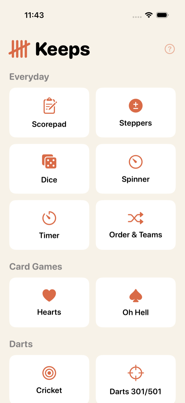 Home screen: every game and tool one tap away
