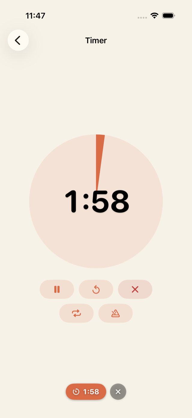 Timer face with a filling clock and two minutes remaining